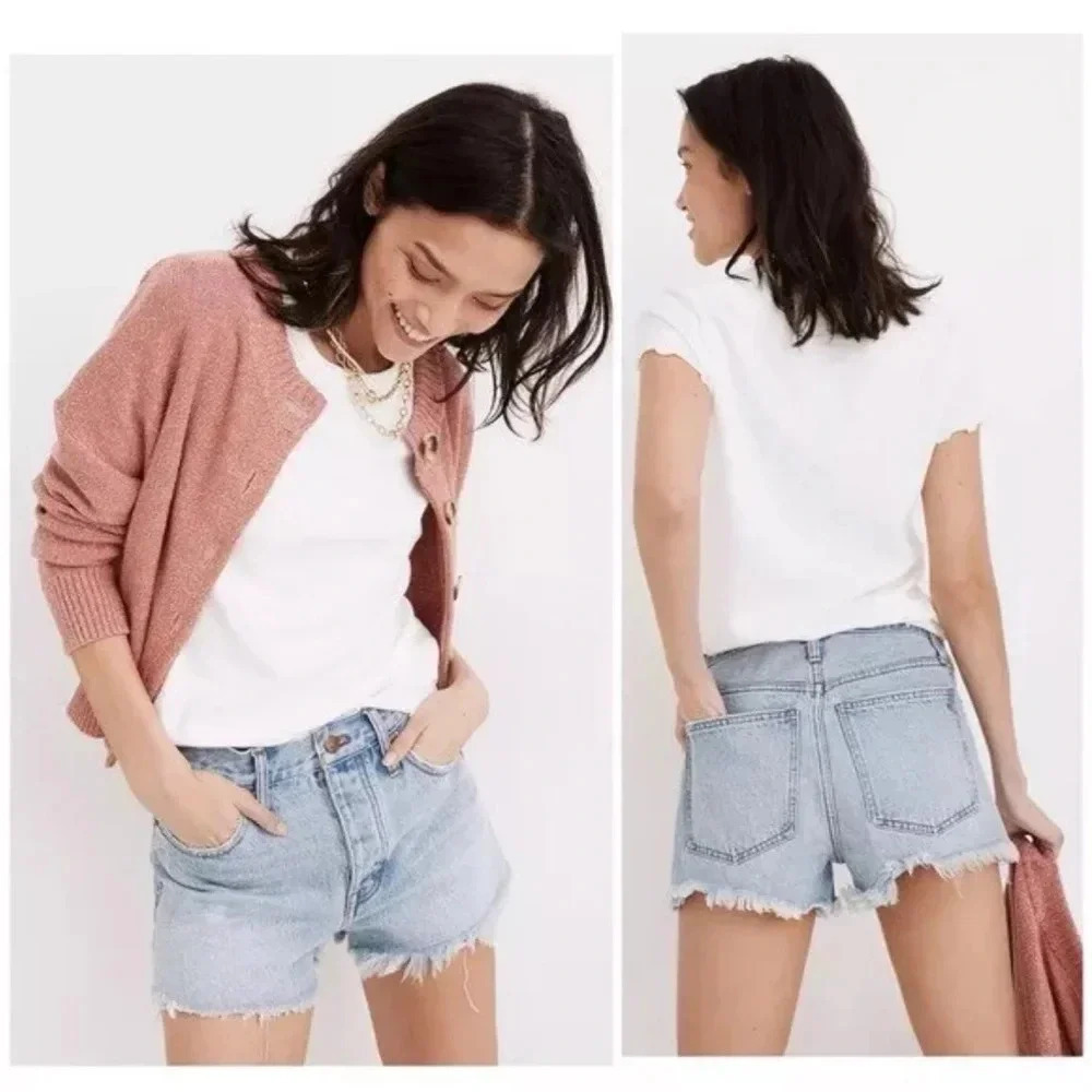 Madewell Sz 27 Relaxed Denim Shorts Cedarcroft Wash Slouchy Cut Offs Button Fly